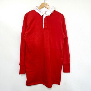 Euro L/S rugger shirt ユーロ ラガーシャツ 長袖 無地 サイズ：2 レッド×ホワイト 【中古】(ポロシャツ)