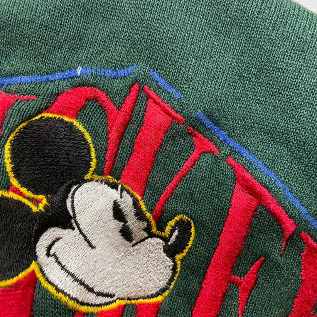 Disney(ディズニー)の90’s ディズニー DISNEY プルオーバー スウェット シャツ トレーナー ミッキー 刺繍 長袖 MADE IN USA サイズ：L ダークグリーン 【中古】 メンズのトップス(スウェット)の商品写真