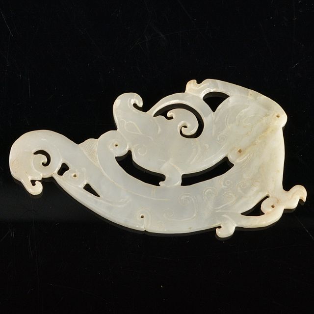 中国　玉石白玉彫刻　神獣　玉器　玉壁　玉飾　玉珮　M　R5506