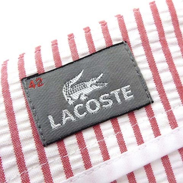LACOSTE(ラコステ)のラコステ スカート ラップ ストライプ ロゴ刺繍 シアサッカーXL 42 赤 白 レディースのスカート(ひざ丈スカート)の商品写真