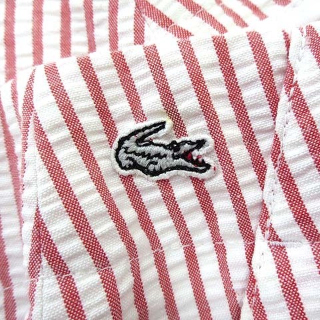 LACOSTE(ラコステ)のラコステ スカート ラップ ストライプ ロゴ刺繍 シアサッカーXL 42 赤 白 レディースのスカート(ひざ丈スカート)の商品写真