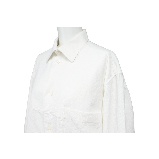 Loewe ロエベ アナグラム ジャガード 総柄 長袖シャツ 無地 胸ポケット イタリア製 コットン ホワイト 美品 中古 46454