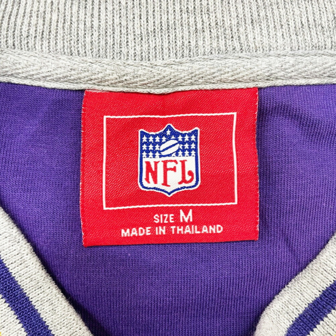 NFL VIKINGS ロンT 切り替え ワッペン 刺繍 ロングスリーブ Tシャツ 長袖 ロゴ サイズ：M グレー×パープル×イエロー古着 【中古】 メンズのトップス(Tシャツ/カットソー(半袖/袖なし))の商品写真