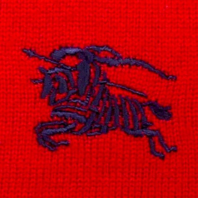廃盤 バーバリー セーター ニット M メンズ 赤 Vネック 刺繍 HN1790