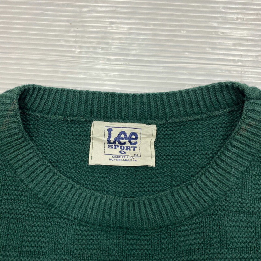 リー スポーツ Lee SPORT セーター コットンニット クルーネック ロングスリーブ 無地 長袖 MADE IN USA サイズ：L  グリーン古着 【中古】