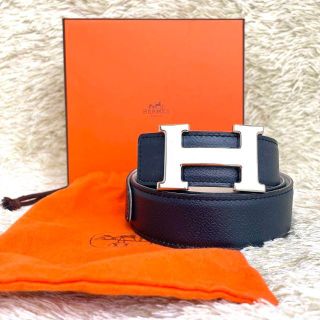 エルメス(Hermes)の【極美品】エルメス ベルト リバーシブル 黒 白 シルバー Hバックル 75(ベルト)