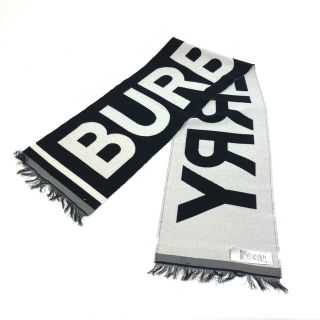 バーバリー(BURBERRY)のバーバリー BURBERRY ロゴ フリンジ 8041244 マフラー ウール ブラック 美品(マフラー/ショール)