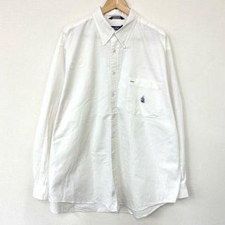 ノーティカ(NAUTICA)の90’ｓ ノーティカ NAUTICA ボタンダウン シャツ 長袖 ロングスリーブ 無地 ロゴ 刺繍 MADE IN USA サイズ：XL ホワイト古着 【中古】(シャツ)