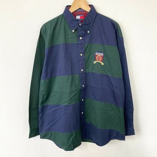 トミーヒルフィガー(TOMMY HILFIGER)のトミーヒルフィガー TOMMY HILFIGER ボタンダウン シャツ 切り替え 刺繍 ロングスリーブ 長袖 サイズ：M ネイビー×グリーン 【中古】(シャツ)