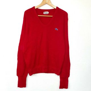 ラコステ(LACOSTE)の70’s アイゾッド ラコステ IZOD LACOSTE アクリル ニット セーター Vネック 無地 レッド サイズ：M位古着 【中古】(ニット/セーター)