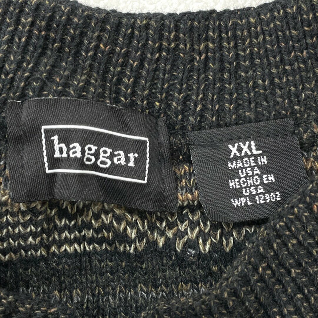 haggar コットン×アクリルニット セーター クルーネック ロングスリーブ 長袖 総柄 MADE IN U.S.A. サイズ：XXL ブラック×ブラウン×ベージュ×オリーブ×ホワイト×グレー Deadstock デッドストック 2