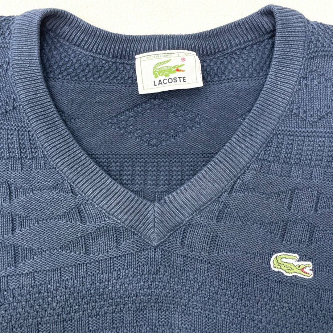 ラコステ LACOSTE 織り柄 コットン ニット セーター Vネック ネイビー サイズ：8 MADE IN FRANCE