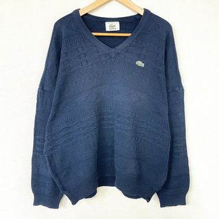 ラコステ(LACOSTE)のラコステ LACOSTE 織り柄 コットン ニット セーター Vネック ネイビー サイズ：8 MADE IN FRANCE古着 【中古】(ニット/セーター)