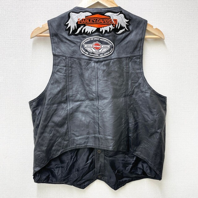 WILDA レザー ベスト スナップボタン ピンバッジ ワッペン 無地 サイズ:M ブラック 【中古】HARLEY-DAVIDSON
