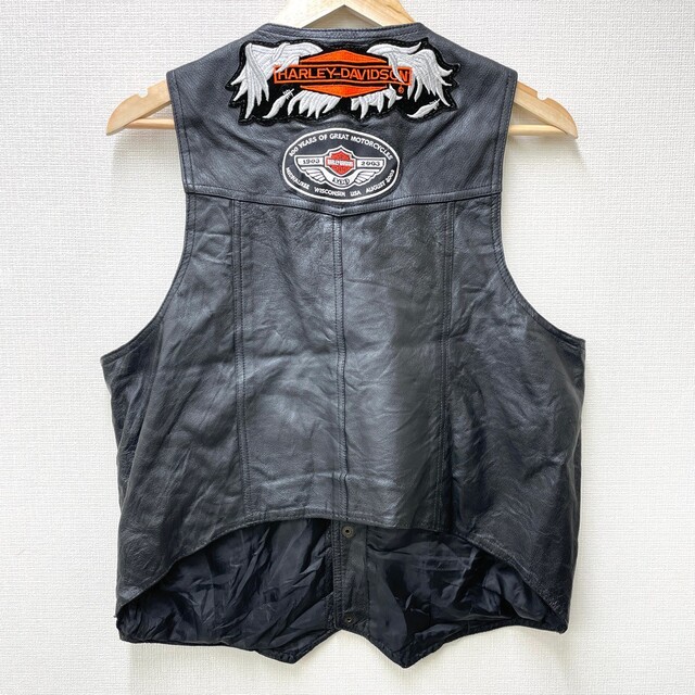 WILDA レザー ベスト スナップボタン ピンバッジ ワッペン 無地 サイズ：M ブラック 【中古】HARLEY-DAVIDSON