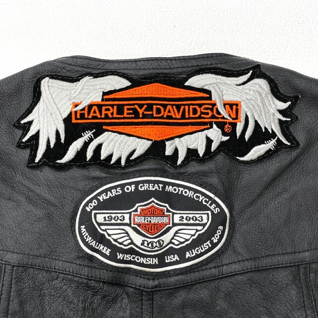 WILDA レザー ベスト スナップボタン ピンバッジ ワッペン 無地 サイズ：M ブラック 【中古】HARLEY-DAVIDSON