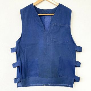 mellow オリジナル リメイク フランス軍 モチーフ ユーロワーク ガオベスト Euro Work GAO Vest サイズ：MEN'S M位 ネイビー×ブルーグレー古着 【中古】(ベスト)