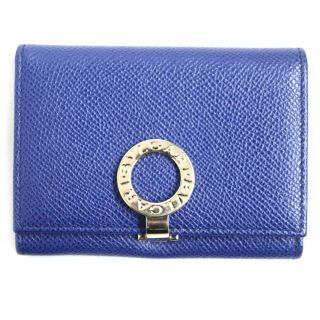 ブルガリ(BVLGARI)の極美品▼BVLGARI ブルガリ 36322 ブルガリブルガリ ロゴ入りゴールド金具 レザーカードケース/パスケース ブルー メンズ イタリア製 箱付き(名刺入れ/定期入れ)