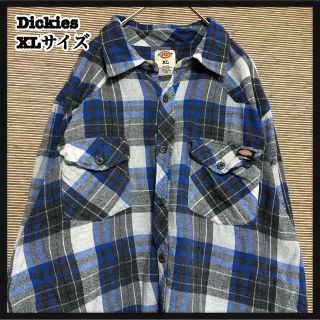 ディッキーズ(Dickies)の【ディッキーズ】長袖シャツ　フランネルシャツ　チェック　ワンポイントロゴ　青6(シャツ)