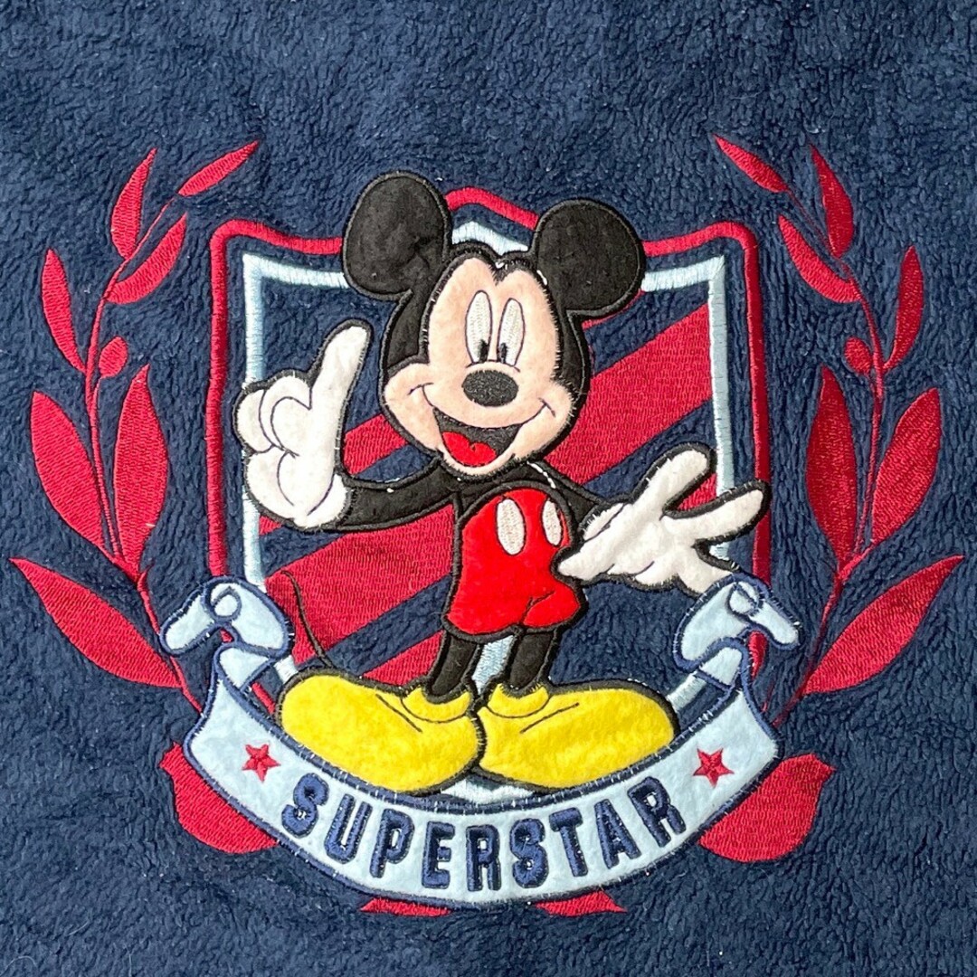 Disney(ディズニー)のディズニー Disney ジップアップ フリース パーカー ミッキーマウス Mickey Mouse 刺繍 パッチ ロングスリーブ 長袖 サイズ：XL ネイビー 【中古】 メンズのトップス(パーカー)の商品写真