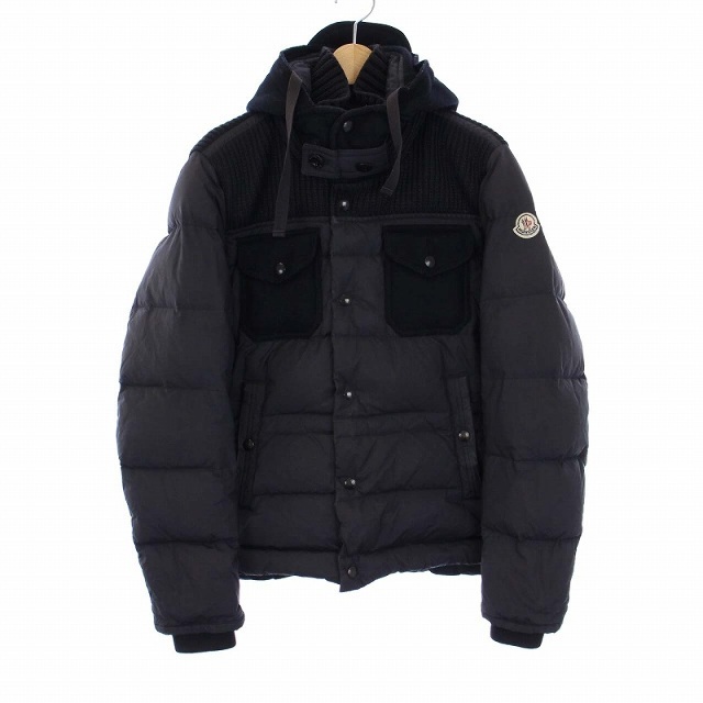 MONCLER LEBLOND ダウンジャケット ニット 切替 フード 0 黒