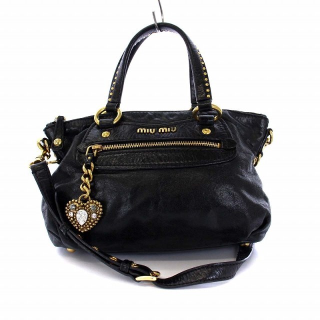 MIU MIU - ミュウミュウ ハートチャーム ハンドバッグ ショルダーバッグ 2WAY レザー