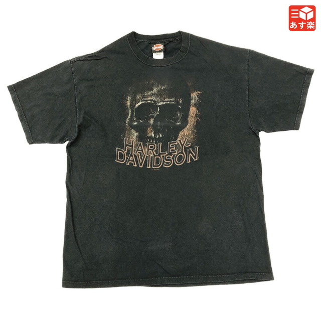 Tシャツ/カットソー(半袖/袖なし)ハーレー ダビッドソン HARLEY-DAVIDSON Tシャツ 半袖 両面プリント スカル MADE IN U.S.A　サイズ：XL　ブラック