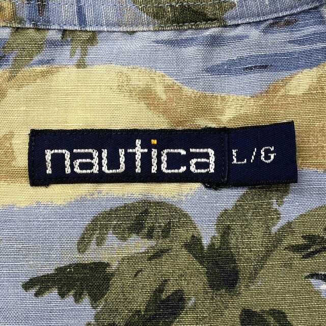 NAUTICA(ノーティカ)のノーティカ NAUTICA アロハ シャツ 半袖 ヤシの木･船･花柄 総柄 サイズ：L ブルー系×ベージュ×グリーン等 【中古】 メンズのトップス(シャツ)の商品写真