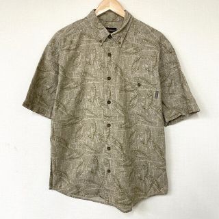 ウールリッチ(WOOLRICH)のウールリッチ WOOLRICH 総柄 シャツ 新聞･魚柄 ボタンダウン 半袖 サイズ：M カーキ 【中古】(シャツ)