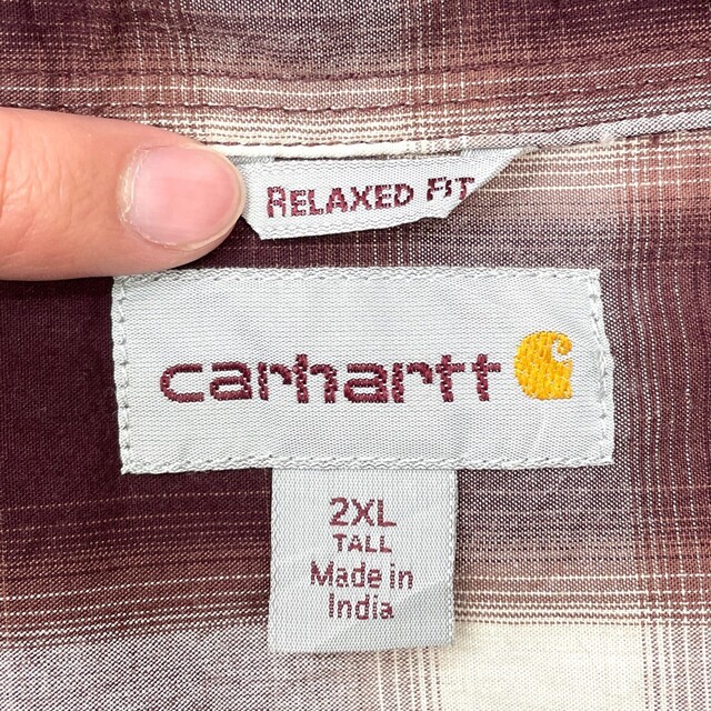 【G476】Carhartt 半袖ボタンダウンシャツ【4XL】ネイビー系チェック