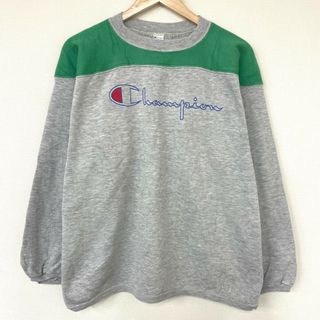 チャンピオン(Champion)のチャンピオン Champion スウェット シャツ プルオーバー トレーナー ロゴ プリント 長袖 サイズ：XL ヘザーグレー×グリーン MADE IN ITALY  【中古】(スウェット)