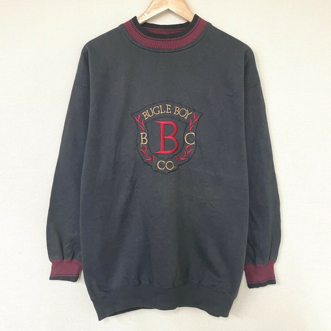 BUGLE BOY CO. スウェット シャツ モックネック プルオーバー トレーナー ロゴ 刺繍 長袖 サイズ：XL ブラック×エンジ