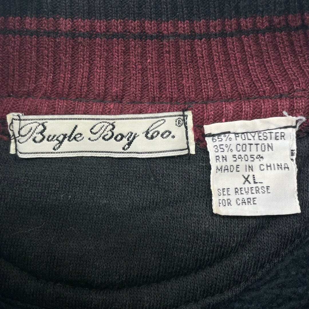 BUGLE BOY CO. スウェット シャツ モックネック プルオーバー トレーナー ロゴ 刺繍 長袖 サイズ：XL ブラック×エンジ 【中古】