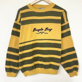 BUGLE BOY スウェット シャツ ボーダー柄 プルオーバー トレーナー ロゴ 刺繍 長袖 サイズ：MEN'S L位 イエロー×ブラック 【中古】(スウェット)