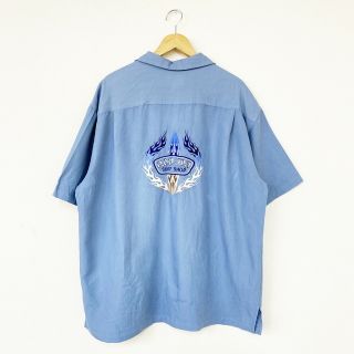 RON JON SURF SHOP ロンジョン オープンカラーシャツ 開襟 半袖 両面刺繍入り ループ 胸ポケット サイズ：XL ライトブルー古着 【中古】(シャツ)