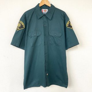 ディッキーズ(Dickies)のディッキーズ Dickies ワークシャツ 半袖 ワッペン サイズ：XL グリーン古着 【中古】(シャツ)