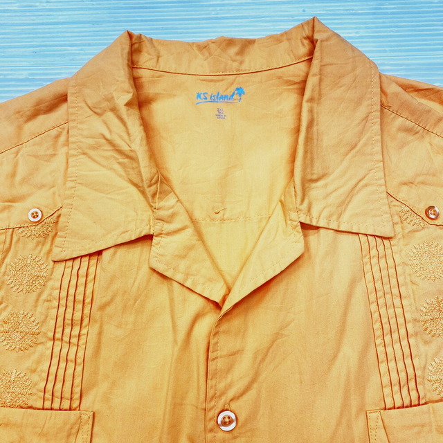 KS island キューバシャツ 開襟 半袖 刺繍入り サイズ：2XL オレンジ古着 【中古】 メンズのトップス(シャツ)の商品写真