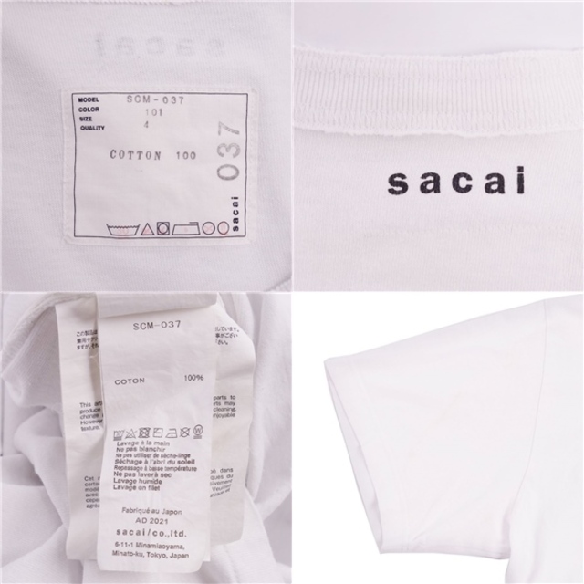 sacai(サカイ)のサカイ Sacai Tシャツ 21AW カットソー ショートスリーブ ジッパー コットン トップス メンズ 4(XL相当) ホワイト メンズのトップス(Tシャツ/カットソー(半袖/袖なし))の商品写真