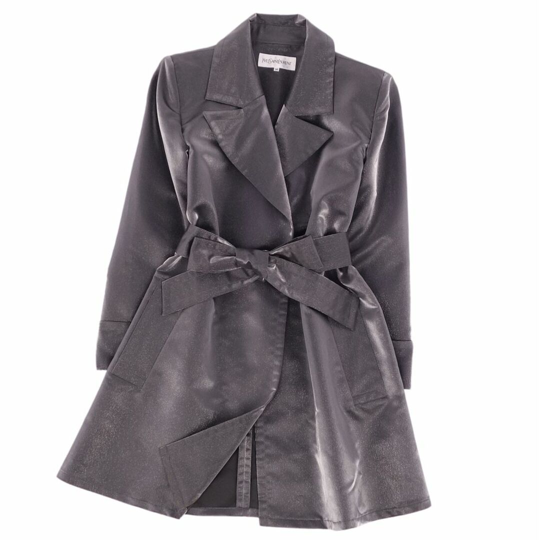 美品 Vintage イヴサンローラン Yves Saint Laurent コート ベルト付き 無地 ポリエステル アウター レディース 36(S相当) シルバー 美品 Vintage イヴサンローラン Yves Saint Laurent コート ベルト付き 無地 ポリエステル アウター レディース 36(S相当) シルバー