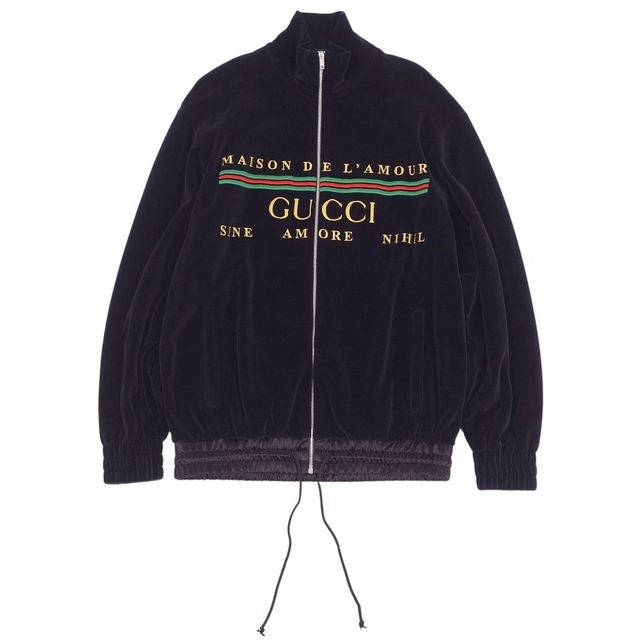 極美品 グッチ GUCCI ジャケット 19AW シェニール ジップアップ ベロア ロゴ アウター メンズ イタリア製 S ブラック | フリマアプリ  ラクマ