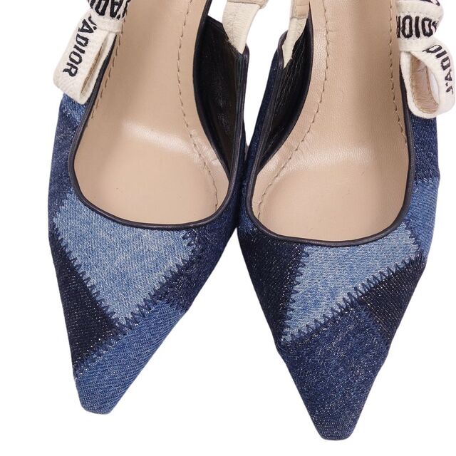 美品 クリスチャンディオール Christian Dior パンプス J'ADIOR デニムパッチワーク バックストラップ ヒール シューズ 靴 レディース 37D(24cm相当) インディゴブルー