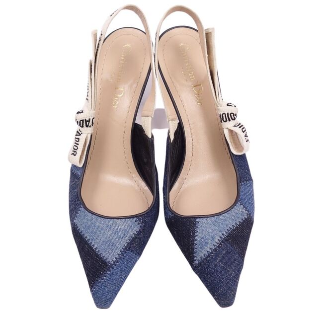 美品 クリスチャンディオール Christian Dior パンプス J'ADIOR デニムパッチワーク バックストラップ ヒール シューズ 靴 レディース 37D(24cm相当) インディゴブルー