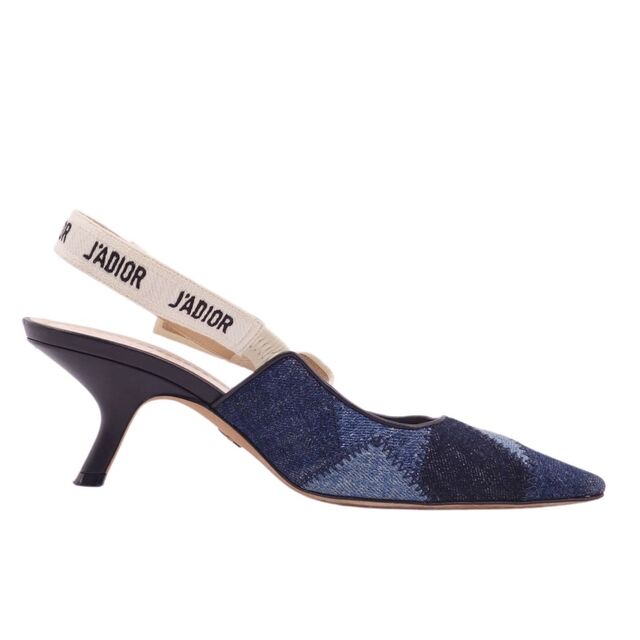 美品 クリスチャンディオール Christian Dior パンプス J'ADIOR デニムパッチワーク バックストラップ ヒール シューズ 靴 レディース 37D(24cm相当) インディゴブルー