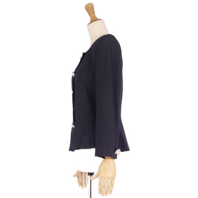 美品 Vintage イヴサンローラン Yves Saint Laurent ジャケット ノーカラージャケット ラインストーン アウター レディース 36(S相当) ダークネイビー