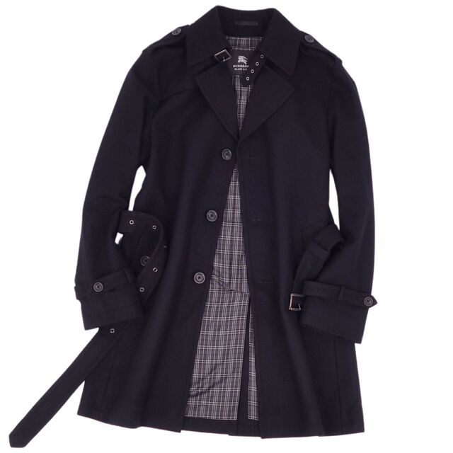 美品 バーバリー ブラックレーベル BURBERRY BLACK LABEL コート トレンチコート シングル 裏チェック ウール アウター メンズ M ブラック 美品 バーバリー ブラックレーベル BURBERRY BLACK LABEL コート トレンチコート シングル 裏チェック ウール アウター メンズ M ブラック