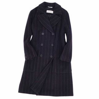 メイソングレイ(MAYSON GREY)の美品 マックスマーラ Max Mara コート チェスターコート ダブルブレスト ストライプ柄 ウール アウター レディース JI38 USA4 FB36(S相当) ブラック(その他)