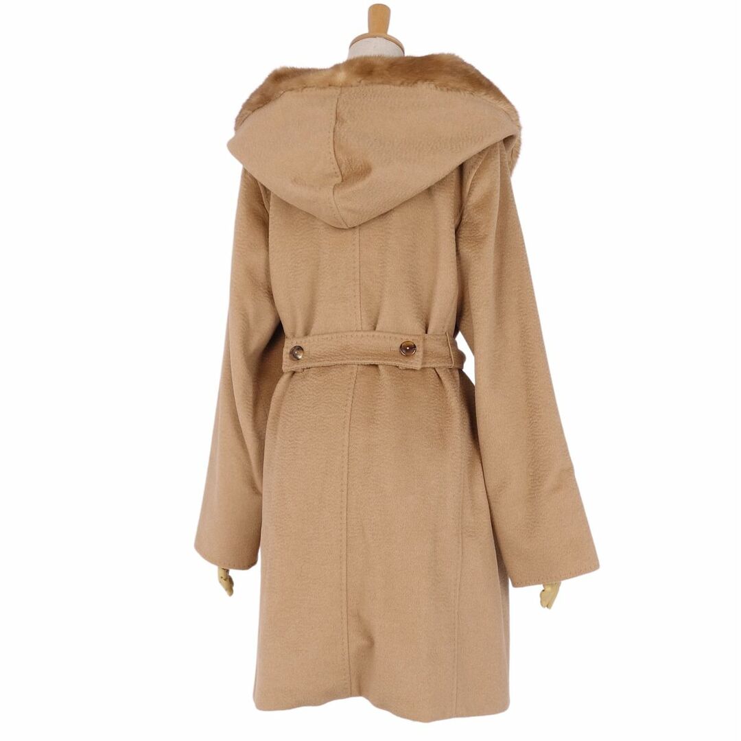 極美品 マックスマーラ Max Mara コート 白タグ キャメルヘアー ミンクファー ラップコート フード付き レディース アウター IJ42 USA8 FB40(M相当) ベージュ