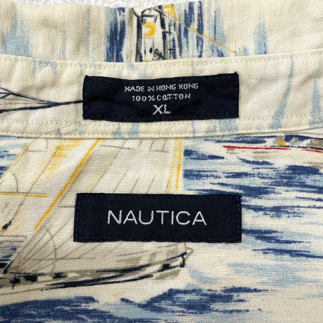 NAUTICA(ノーティカ)のノーティカ NAUTICA アロハ シャツ ボタンダウン 半袖 船柄 総柄 サイズ：XL アイボリー系古着 【中古】 メンズのトップス(シャツ)の商品写真