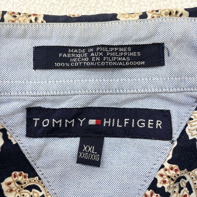 TOMMY HILFIGER(トミーヒルフィガー)のトミー ヒルフィガー TOMMY HILFIGER 総柄 シャツ ペイズリー柄 ボタンダウン 半袖 サイズ：XXL ネイビー系古着 【中古】 メンズのトップス(シャツ)の商品写真