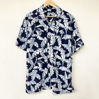 ノーティカ(NAUTICA)のノーティカ NAUTICA シルク アロハ シャツ 開襟 半袖 植物柄 総柄 サイズ：L ネイビー×ホワイト 【中古】(シャツ)